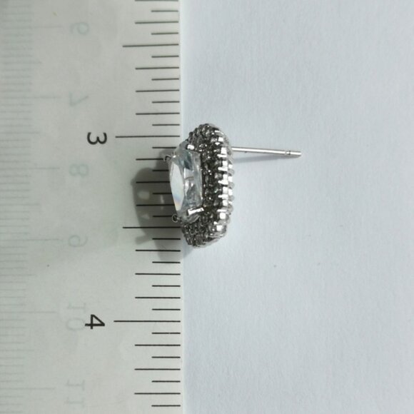 Emerald cut CZ Double Halo stud earrings - Picture 3 of 9